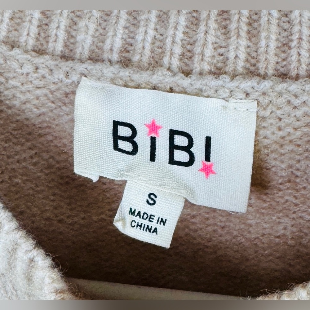 Bibi Fringe Knit Sweater Women’s Small Beige Pullover Cable Sleeve Boho Western - Picture 4 of 4